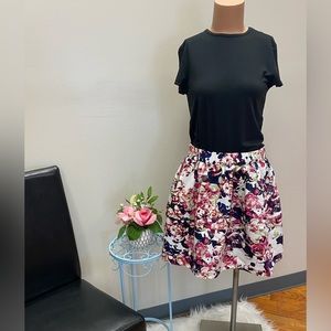 Express Floral Skater A-Line Mini Skirt with Pockets